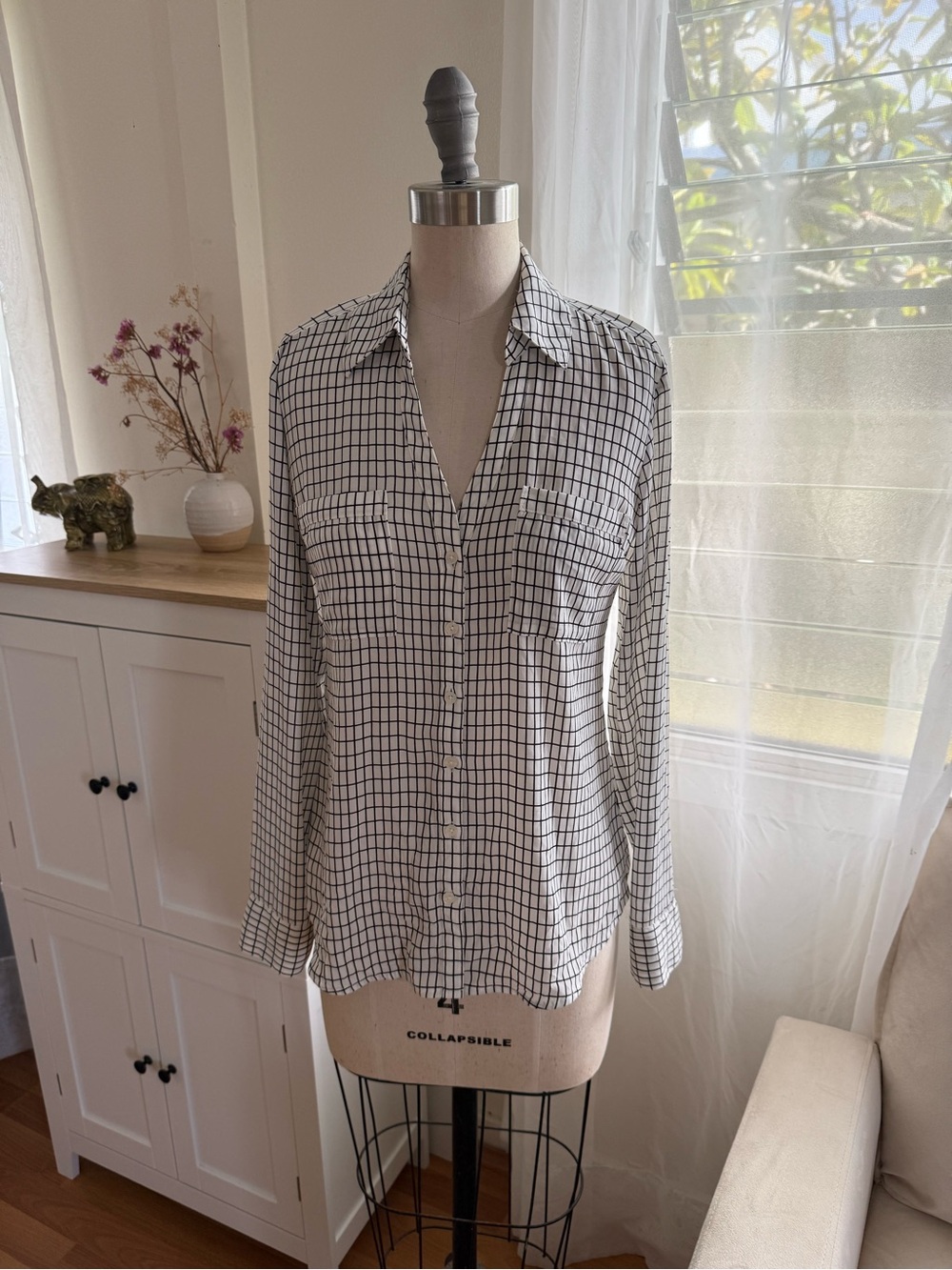 Express Black & White Grid Button-Down Shirt